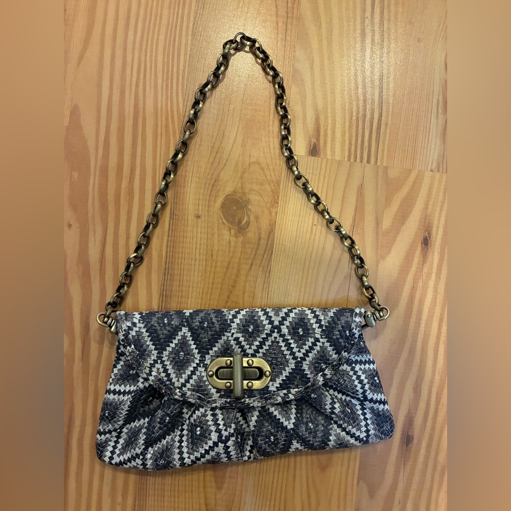 Carla Mancini Gray/Blue Textured Leather Shoulder Handbag Bag